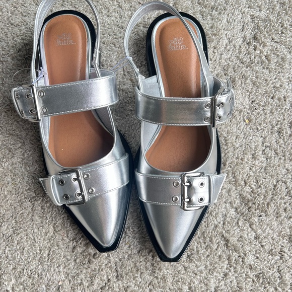 Wild Fable Metallic Silver Flats with Buckle Detail - Picture 2 of 5